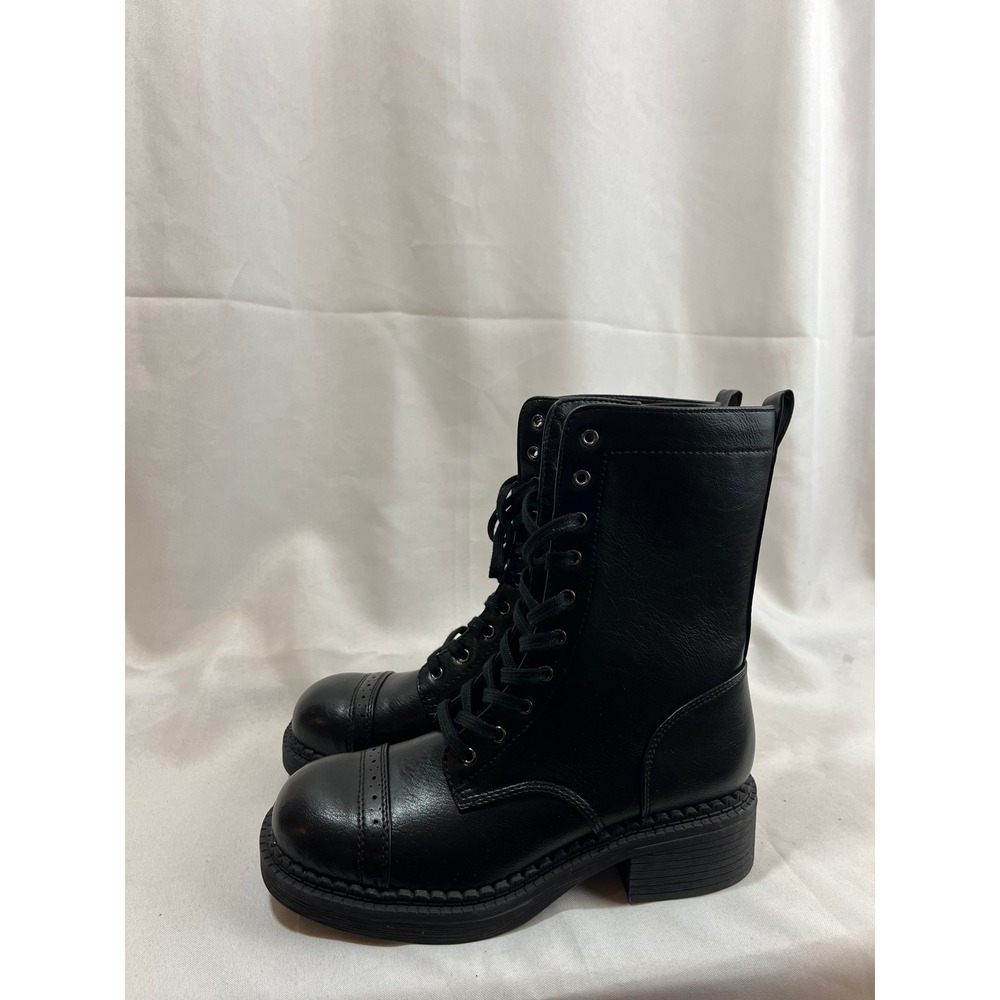 Wild Fable Womens Black Lace Up Combat Boots Side Zip Cap Toe Brogue Size 7
